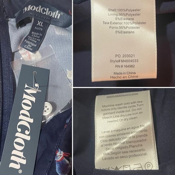 Modcloth Romantic Era Button Front Midi Dress Santa Cat Print Christmas Navy XL - Picture 11 of 13